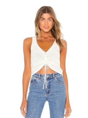 Knit V-Neck Drawstring Tank Top - White